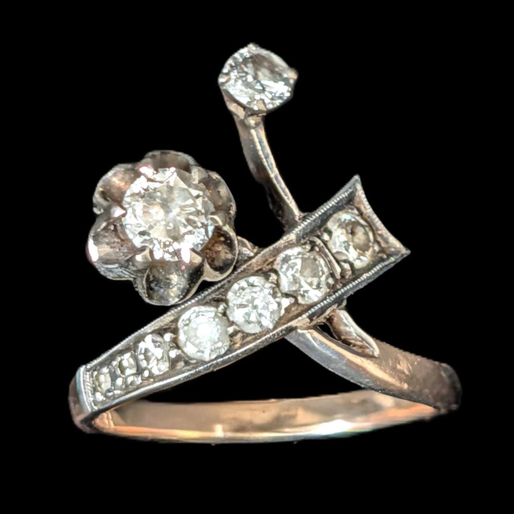Vintage Diamonds 14k & 18k Multi Tone Gold Ring Ukraine Soviet Era Sweetheart